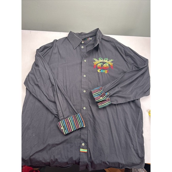 Coogi Black Button Down Long Sleeve Dress Shirt Rainbow Flip Cuffs Mens XXXL - Picture 1 of 16